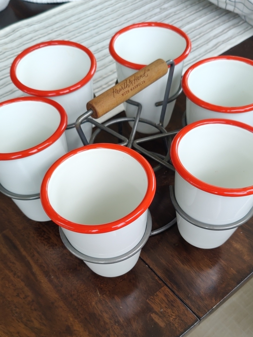 Hearth & Hand Magnolia Porcelain Enamel Ware 6 Cup Set Plus Holder Y2K Cottageco